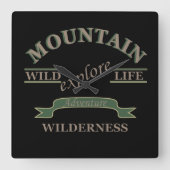 野生生物の山の荒野を探索する スクエア壁時計 (正面)