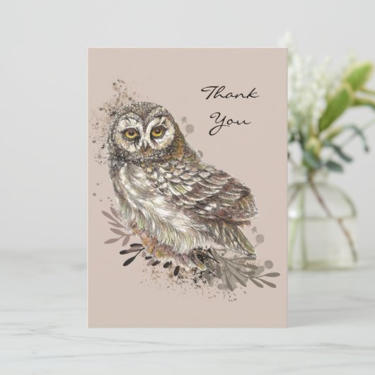 野生生物の水彩美術自然、フクロウ、鳥 カード (スタンド正面)
