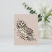 野生生物の水彩美術自然、フクロウ、鳥、 ポストカード (スタンド正面)