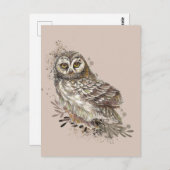 野生生物の水彩美術自然、フクロウ、鳥、 ポストカード (正面/裏面)