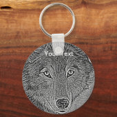 野生生物の絵画ポートレートの灰色の狼 キーホルダー (正面)