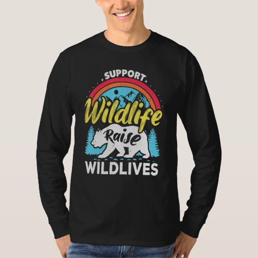 野生生物をサポート 野の子育て 少年たち 母と父 クマ Tシャツ (正面)