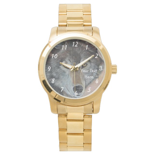 野生生物ポートレート写真の灰色の狼 腕時計 (正面)