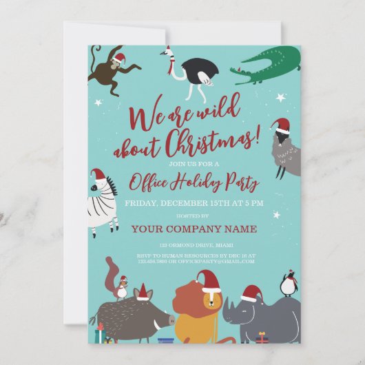 野生生物企業の動物クリスマスパーティー 招待状 (正面)