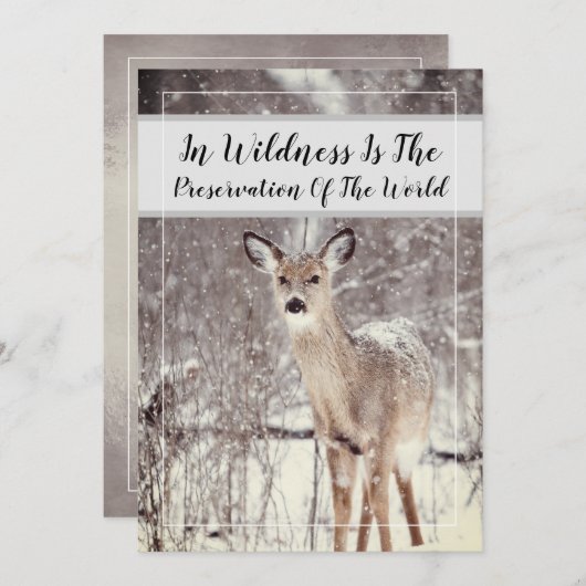 野生生物引用文ウッドランドディアスノーウィンターホリデー シーズンカード (正面/裏面)