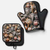 野生生物熱狂する群 鍋つかみ&鍋敷きセット (正面/裏面)