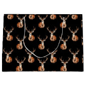 野生生物素朴鹿ヘッドウォーターカラーブラック ラージペーパーバッグ (正面)