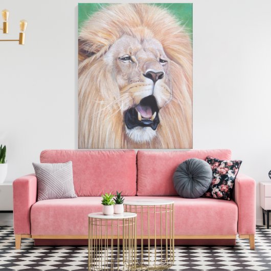 野生生物絵を描のライオンの躍動する大きな猫アート キャンバスプリント (インサイチュ (リビング))