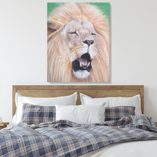 野生生物絵を描のライオンの躍動する大きな猫アート キャンバスプリント (インサイチュ (寝室))
