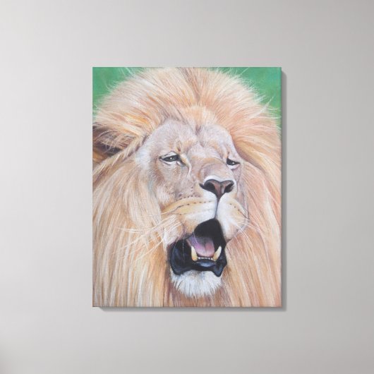 野生生物絵を描のライオンの躍動する大きな猫アート キャンバスプリント (正面)