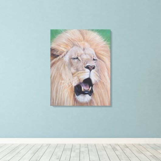 野生生物絵を描のライオンの躍動する大きな猫アート キャンバスプリント (インサイチュ (ウッドフロア))