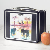 野生生物絵画のゾウ・キリンパーソナライズされた メタルランチボックス (インサイチュ)