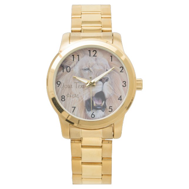 野生生物絵画のライオンの轟音大きな猫 腕時計 (正面)