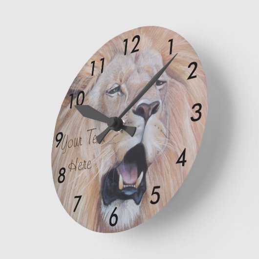 野生生物絵画の大きな猫が燃えるライオン ラウンド壁時計 (傾斜)