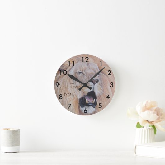 野生生物絵画の大きな猫が燃えるライオン ラウンド壁時計 (ホーム)