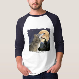 野生生物詩とハウリングウルフ&ムーンシャツ Tシャツ