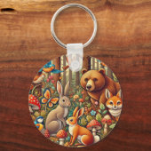 野生生物鮮やかが集まる森の風景 キーホルダー (裏面)