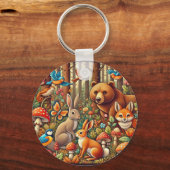 野生生物鮮やかが集まる森の風景 キーホルダー (正面)