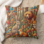 野生生物鮮やかが集まる森の風景 クッション (ブランケット)