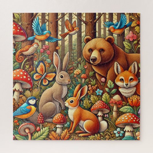 野生生物鮮やかが集まる森の風景 ジグソーパズル (縦)