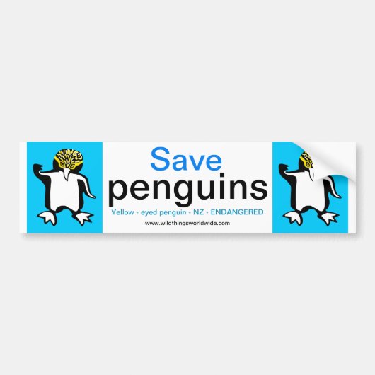 野生生物 – 救 PENGUINS – 絶滅危惧動物 – 青 バンパーステッカー (正面)