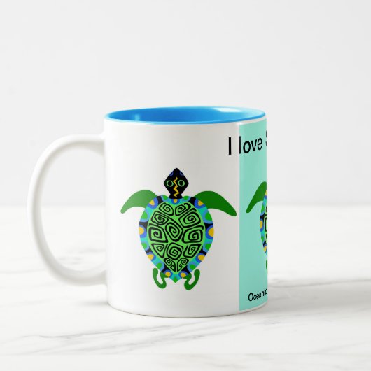 野生生物 – 私はウミガメを愛する – 保護 – アクア ツートーンマグカップ (左)