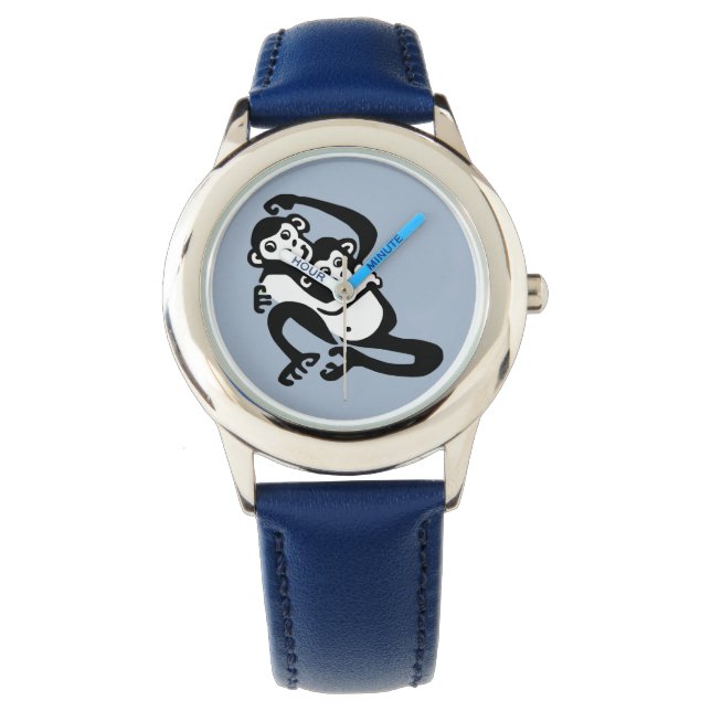 野生生物。- BONOBO – 絶滅危惧種チンパンジー – 青 腕時計 (正面)