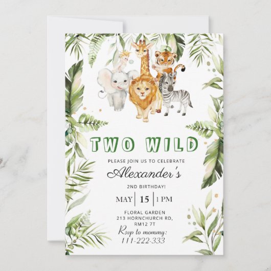 野生男女兼用のサファリの誕生日の招待状2 招待状 (正面)