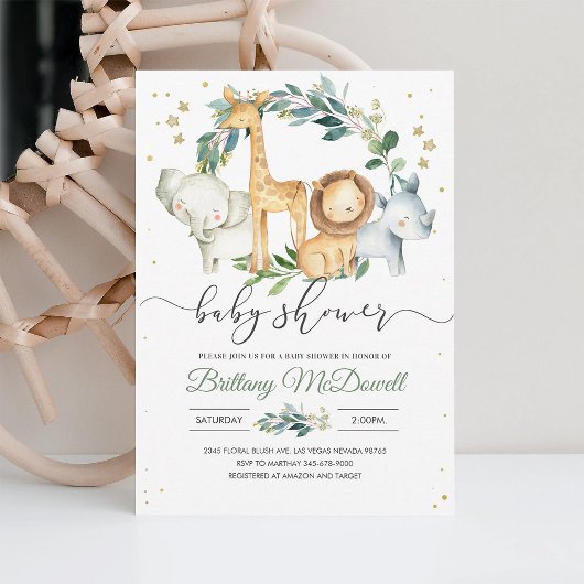 野生男女兼用のサファリ風の赤ちゃんシャワー 招待状
