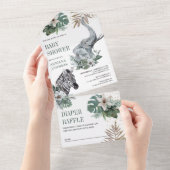 野生素朴のサファリゼブラと象の赤ちゃんシャワー オールインワン招待状 (貼ってはがせる)