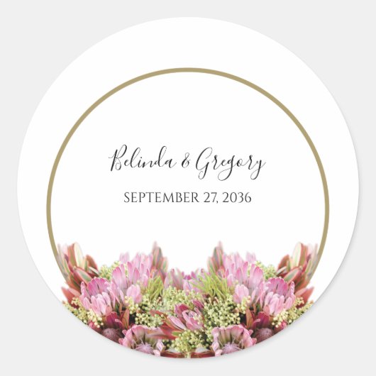野生素朴の花の結婚花束 ラウンドシール (正面)