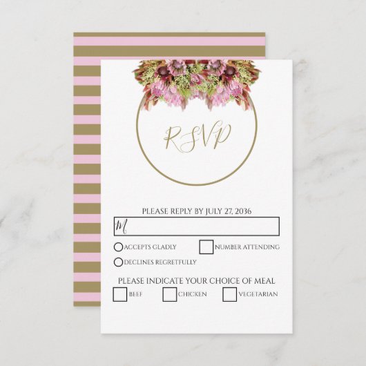 野生素朴の花の結婚花束 出欠カード (正面/裏面)