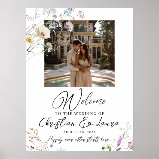 野生結婚の花の写真の歓迎サイン ポスター (正面)