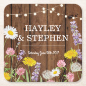 野生花のコースター木は結婚披露宴をつけます スクエアペーパーコースター (正面)