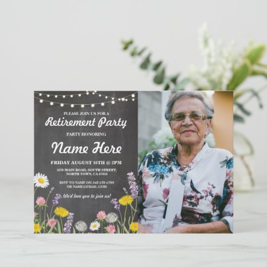 野生花のチョークの退職の退職したな花の写真 招待状 (スタンド正面)