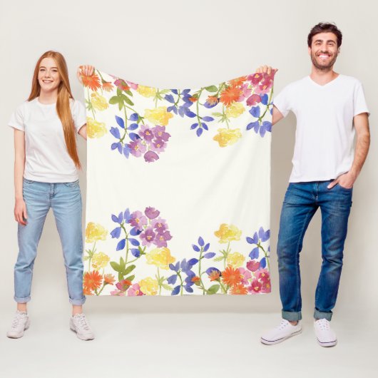 野生花の水彩画のカラフルなフリースブランケット フリースブランケット (インサイチュ)