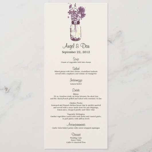 野生花及びメーソンジャーメニューカード メニュー (正面)