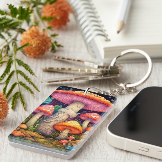 野生芸術的キノコ林イラストレーション キーホルダー (正面右)