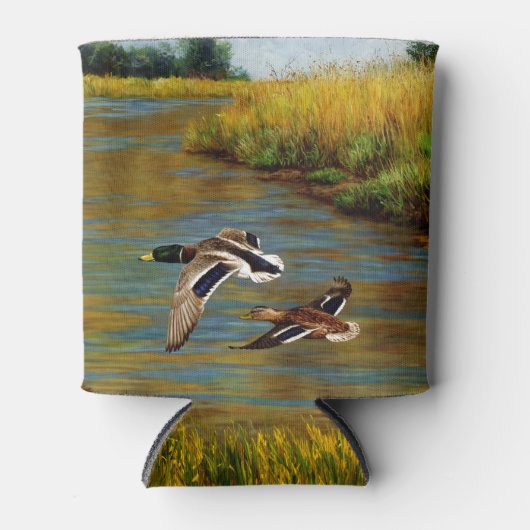 野生飛んでいるのアヒルの木炭グレー 缶クーラー (正面)