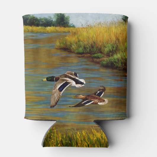 野生飛んでいるのアヒルの木炭グレー 缶クーラー (裏面)