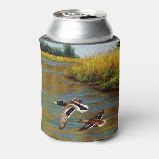 野生飛んでいるのアヒルの木炭グレー 缶クーラー (缶裏面)