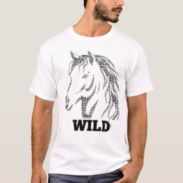 野生馬タイポグラフィーデザイン 馬好きのためのTシャツ Tシャツ
