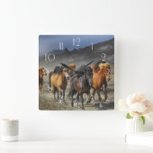 野生馬 スクエア壁時計 (ホーム)