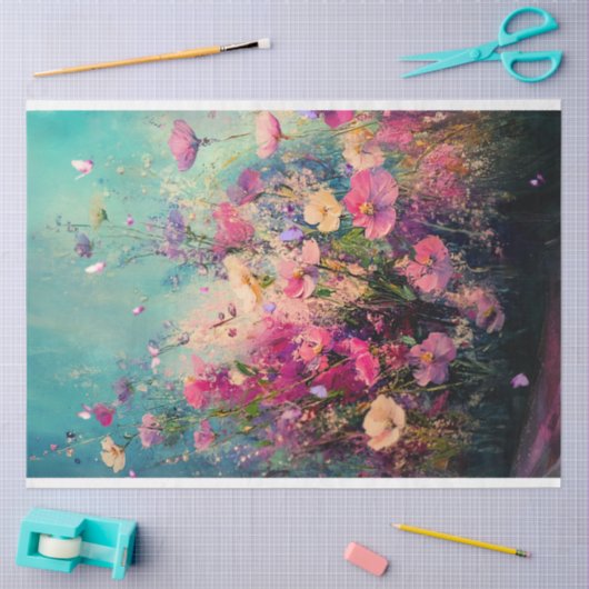 野生鮮やかの花、抽象芸術風景 薄葉紙 (クラフト)