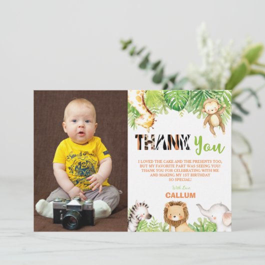 野生1歳のジャングル動物の少年写真 サンキューカード (スタンド正面)