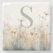 野素朴草花モノグラム ストーンコースター (正面)