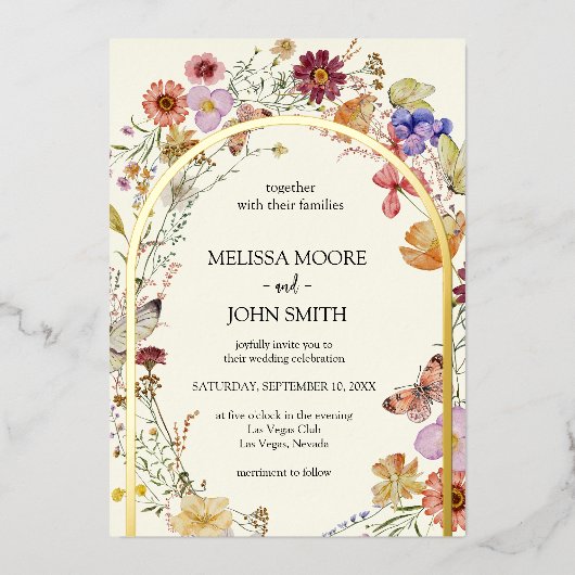 野結婚花箔 箔招待状 (正面)