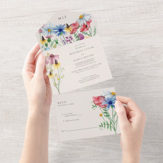 野結婚花素朴の野の花 オールインワン招待状 (貼ってはがせる)