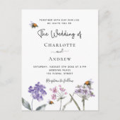 野結婚花紫ピンクビー インビテーションポストカード (正面)