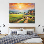 野絵を描野の道の牛 キャンバスプリント (インサイチュ (寝室))